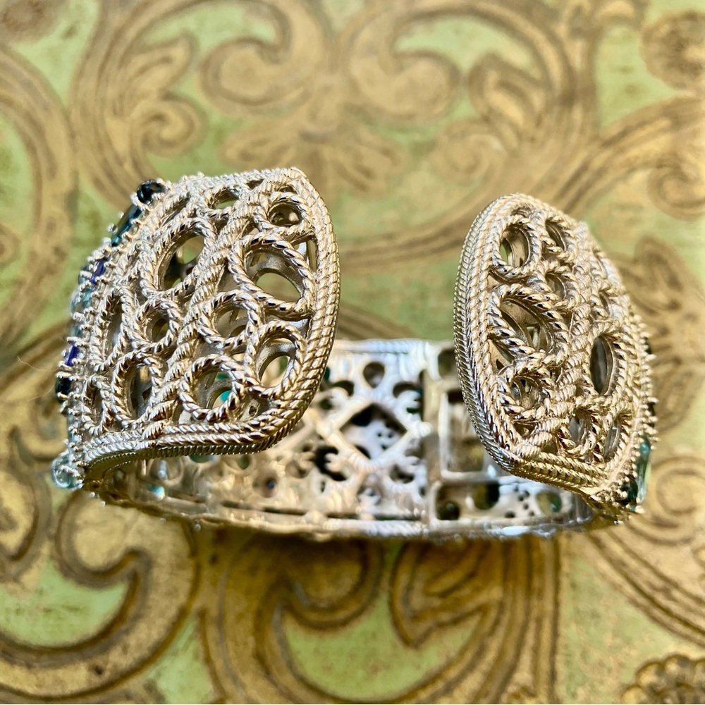 RARE 🔥 Judith Ripka 46.00 Cttw Multi Gemstone Sterling Silver Cuff Bracelet - Picture 6 of 17